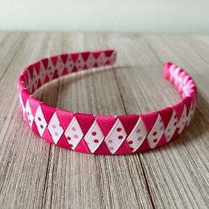 Headband Hand-woven ribbon Pink Polka dots Girls Women